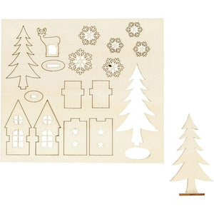 Wooden Christmas Figurines - DIY House, Tree, Roe, Deer