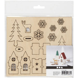 Wooden Christmas Figurines - DIY House, Tree, Roe, Deer