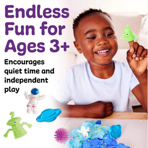 Child playing with toys, text 'Endless Fun for Ages 3+' and product images.