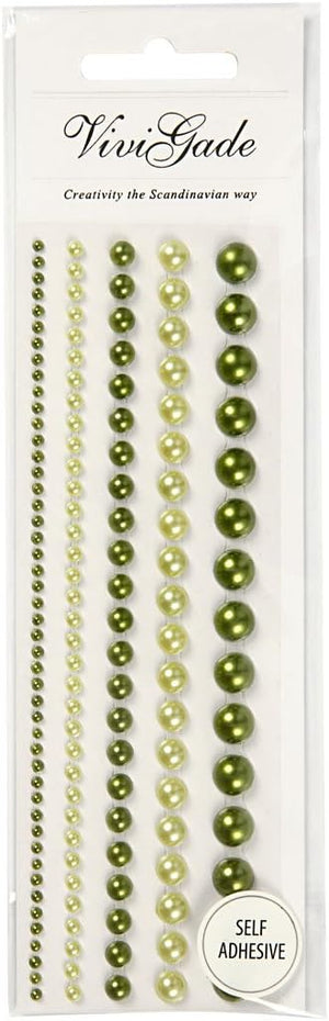 Half Pearls, size 2-8 mm, 140 pcs, green