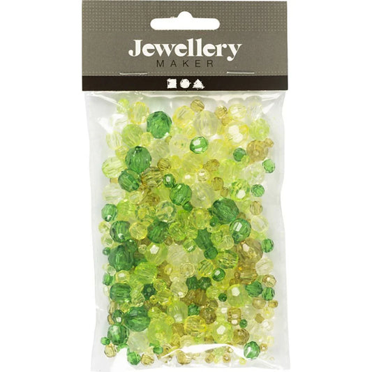 Faceted Bead Mix - Green Glitter (45g)