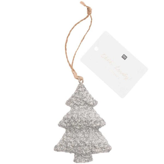 Hanging Christmas tree made of polyresin silver 4x6cm