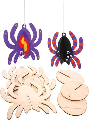 Wooden 3D Spider Decorations (Pack of 6)