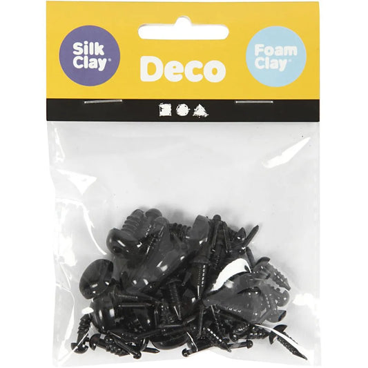 Eyes and snouts for modelling, black, D 3+6 mm, 20 pcs