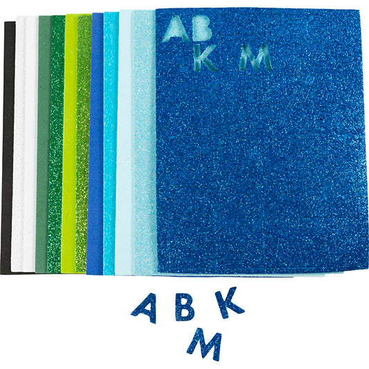 Foam Sheets Size 14x25cm Thickness 2mm Blue/Green Harmony (12 Sheets)