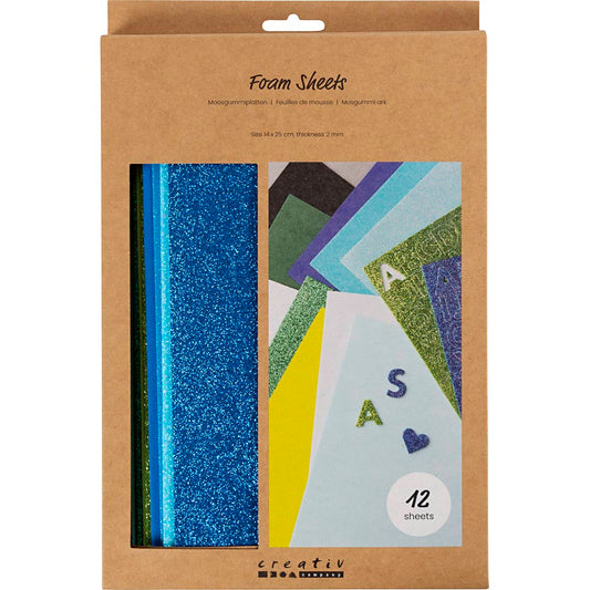 Foam Sheets Size 14x25cm Thickness 2mm Blue/Green Harmony (12 Sheets)