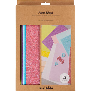 Foam Sheets Size 14x25cm Thickness 2mm - Pastel Glitter (12 Sheets)