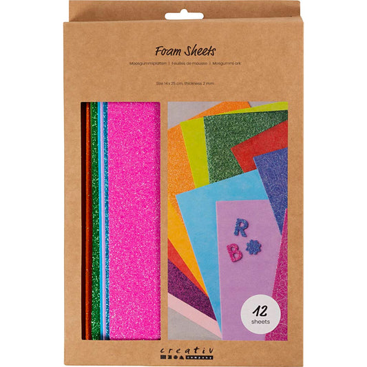 Foam Sheets Size 14x25cm Thickness 2mm - Colourful Glitter (12 Sheets)