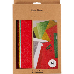 Foam Sheets Size 14x25cm Thickness 2mm - Christmas Colours (12 Sheets)