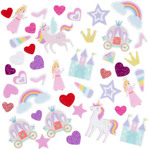 Foam Stickers - Heart princess unicorn 13-50mm Purple/Pink Harmony (150 Pack)