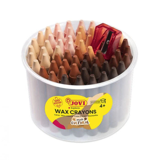 Jovi Jar of Jumbo Wax Crayons - Multicultural Colours (60 Pack + Sharpener)