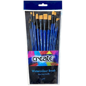Create Blue Long Handle Watercolour Brushes Set (12 Pack)