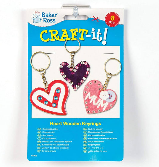 Wooden Heart Keyrings (Pack of 8)