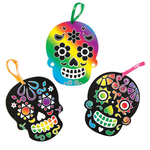 Day of the Dead Scratch Art Decorations (Pack of 6