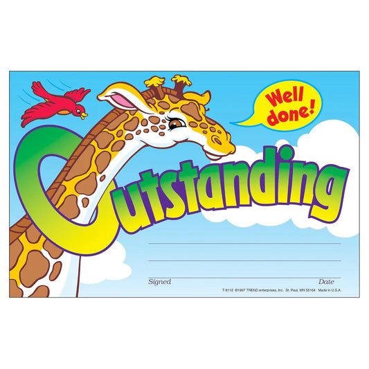 Recognition Award Certificate - Outstanding (30 Pack)