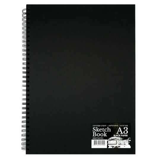 Elements Wire-O Black Sketch Book Black Paper Portrait - A3