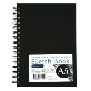 Elements Wire-O Hard Cover Sketch Book Black Portrait - A5