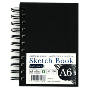 Elements Wire-O Hard Cover Sketch Book Black Portrait - A6