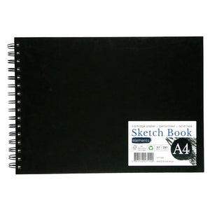 Elements Wire-O Hard Cover Sketch Book Black Landscape - A4