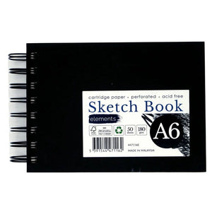 Elements Wire-O Hard Cover Sketch Book Landscape Black - A6
