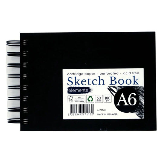 Elements Wire-O Hard Cover Sketch Book Landscape Black - A6