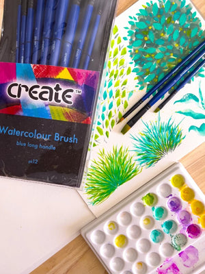 Create Blue Long Handle Watercolour Brushes Set (12 Pack)