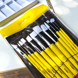 Create Yellow Long Handle Acrylic Brush Set (Pack of 12)