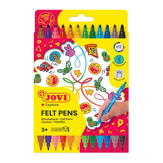 Jovi Washable Dual Felt-Tip Pens (Pack of 12 Assorted Colours)