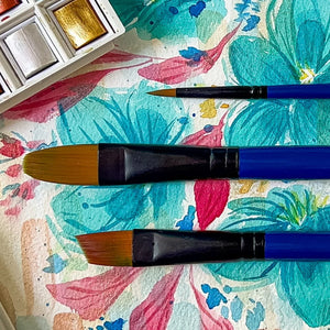 Create Blue Long Handle Watercolour Brushes Set (12 Pack)