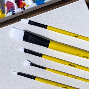 Create Yellow Long Handle Acrylic Brush Set (Pack of 12)