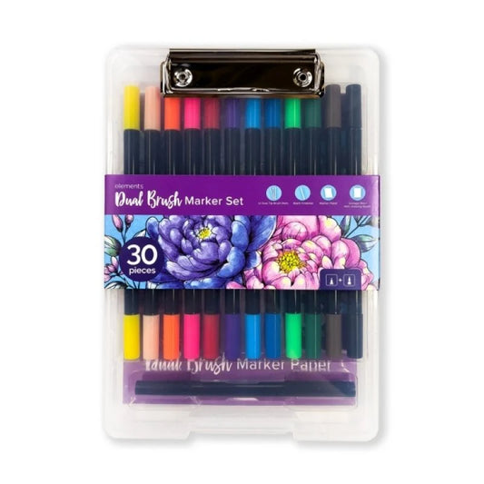 Elements Dual Brush Tip Marker Set (30 Pieces)