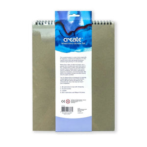 Back of the create watercolour paper pad describing safety warnings