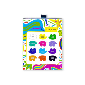 The back of the Create Poster Paint packaging showing colour swatches of each paint 