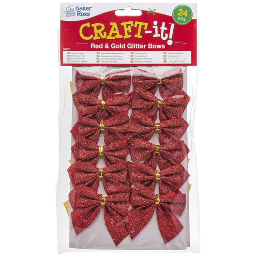 Red & Gold Glitter Bows (Pack of 24)