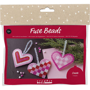 Mini Craft Kit Fuse Beads -  Pink Christmas hearts (1 Pack)