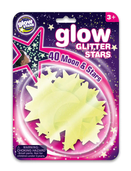 Glow Glitter Stars - 40 Moons & Stars (Assorted)