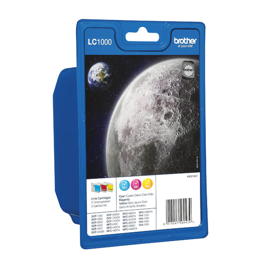 Brother LC1000 Inkjet Cartridge CMY (Pack of 3 LC1000RBWBP