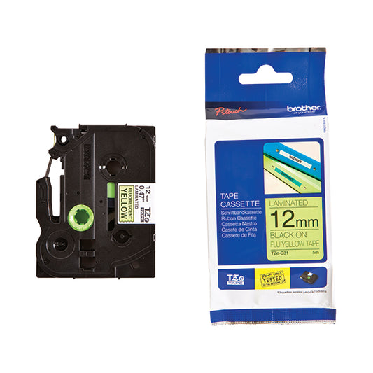 Brother TZe Labelling Tape 12mm x 5m Black on Fluor Yellow TZEC31