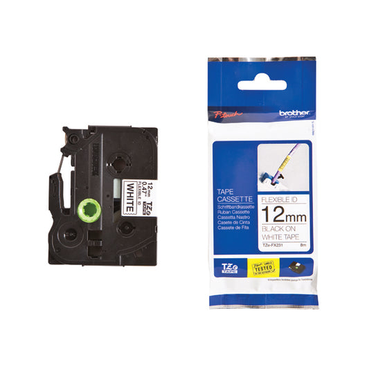 Brother Black on White TZe Labelling Tape 12mmx8m TZe-FX231