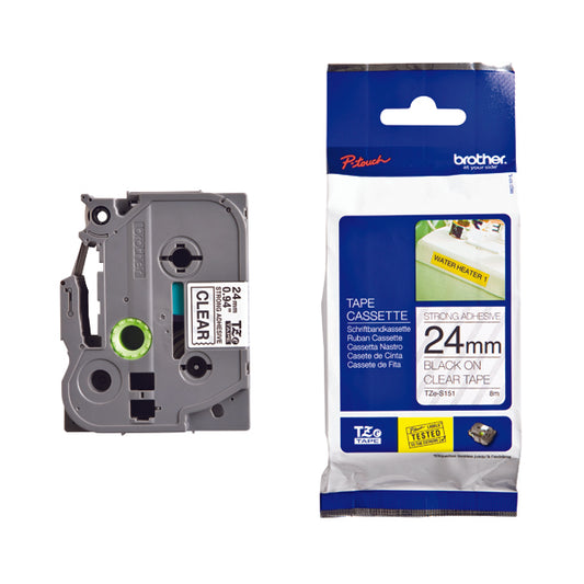 Brother TZe P-Touch Labelling Tape 24mm x 8m Black on Clear TZES151