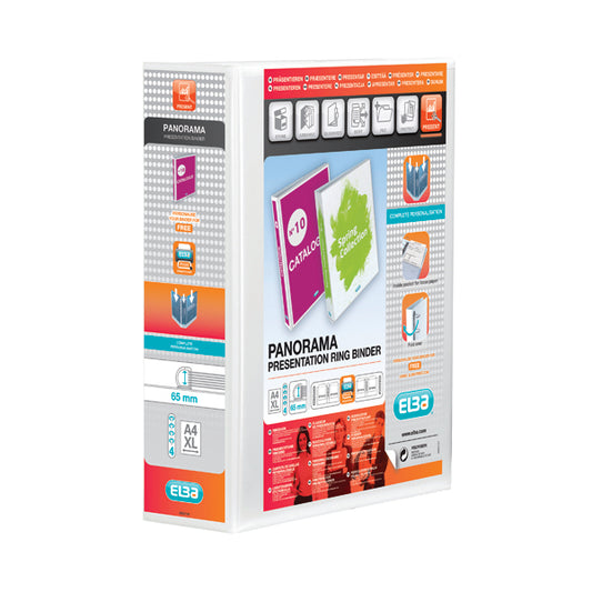 Elba Panorama 65mm 4 D-Ring Presentation Binder A4 White (4 Pack) 400008673