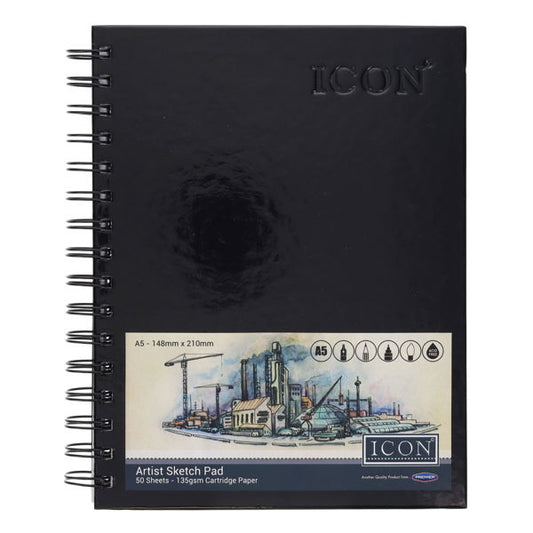 Icon A5 135gsm Wiro Hardcover Sketch Pad 50 Sheets