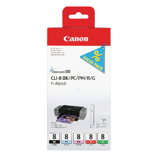 Canon CLI-8 Inkjet Cartridge Multipack Black/Photo Cyan/Photo Magenta/Red/Green 0620B027