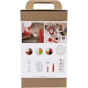 Cardboard box with Santa Claus-themed craft kit on a white background
