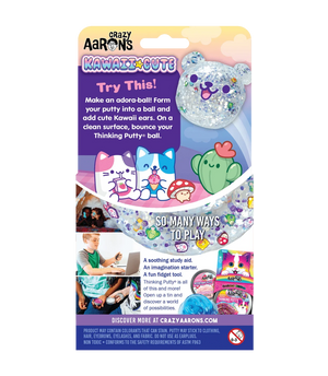 Crazy Aaron's Kawaii Cutes putty packaging with colorful design and text.