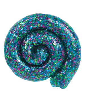 Colorful spiral object with glittery texture on a white background
