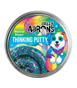 Crazy Aaron's Thinking Putty container with colorful design and text