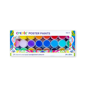 Create Poster Paint Set packaging showing 24 tubs of paint in a colourful box