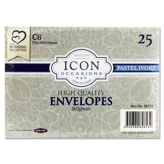 Pack of 25 C6 80Gsm Envelopes - Ivory