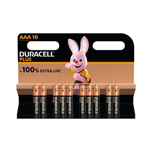 Duracell Plus AAA Battery Alkaline 100% Extra Life (Pack of 10) 5015843